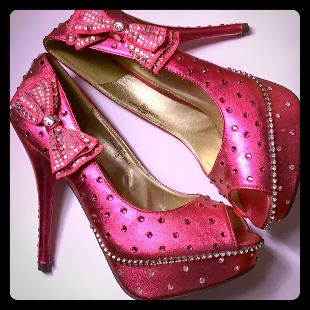 Peep Toe Pink Heels Hand Swarovski Crystalled 10